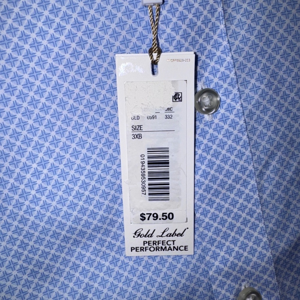 Roundtree & Yorke Gold Label Shirt Mens Non-Iron Geometric Blue 3XB NEW - Picture 5 of 8